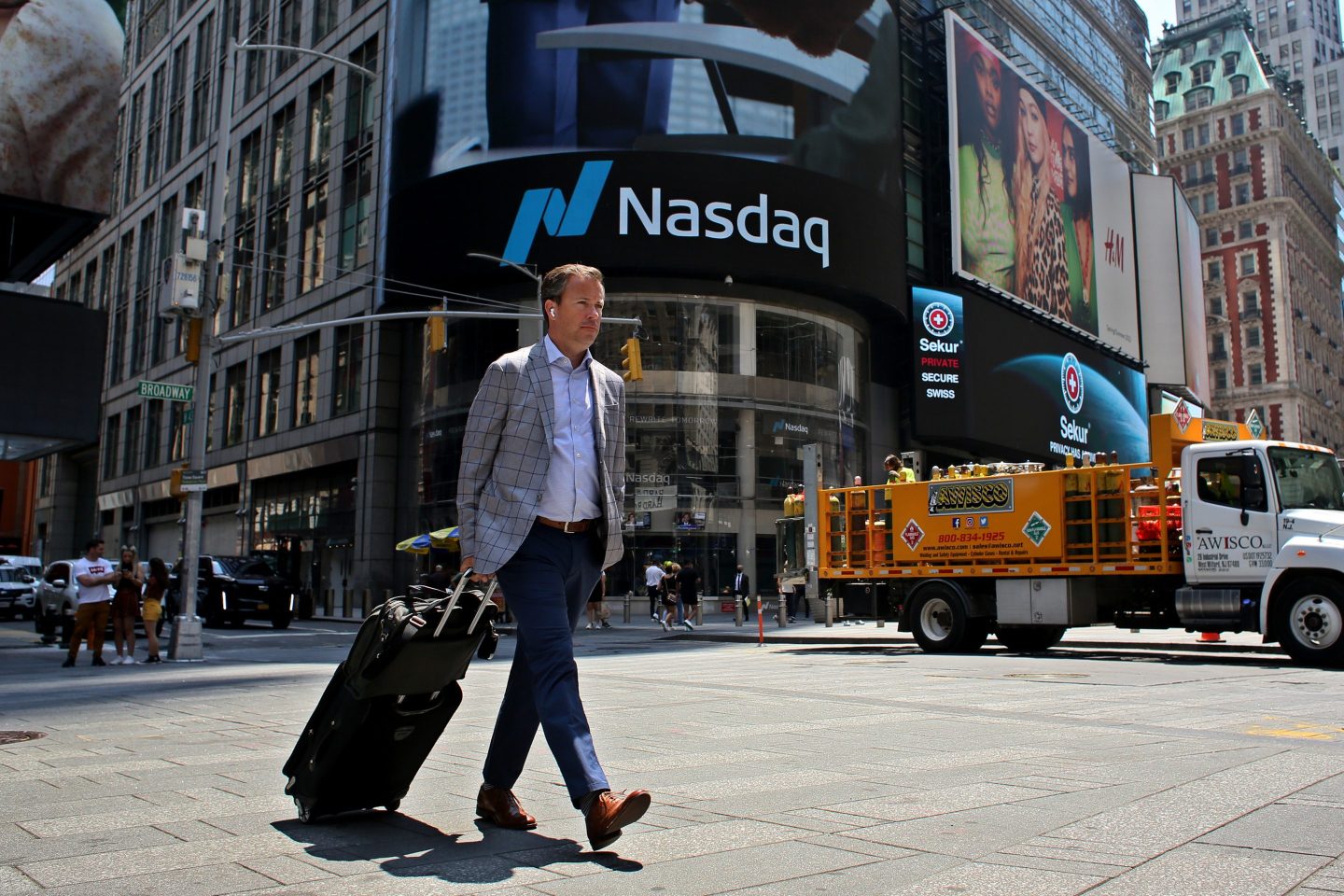 The Nasdaq sign in Times Square, New York