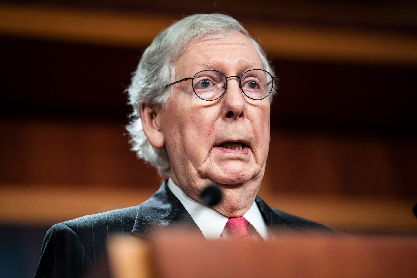 Senate Republican Leader Mitch McConnell, R-Ky., speaks during a press conference on Capitol Hill.