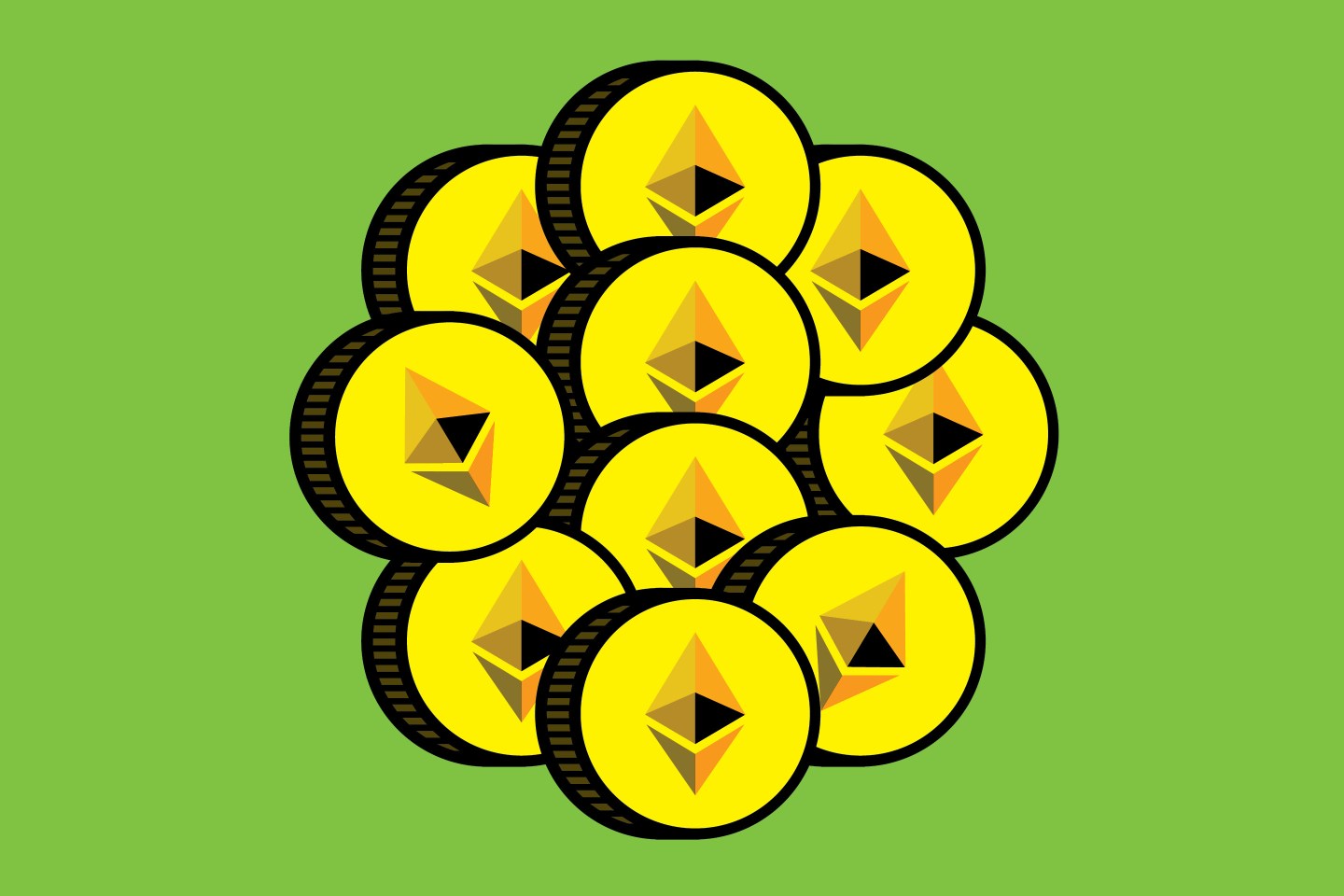 Ether coins on a green background