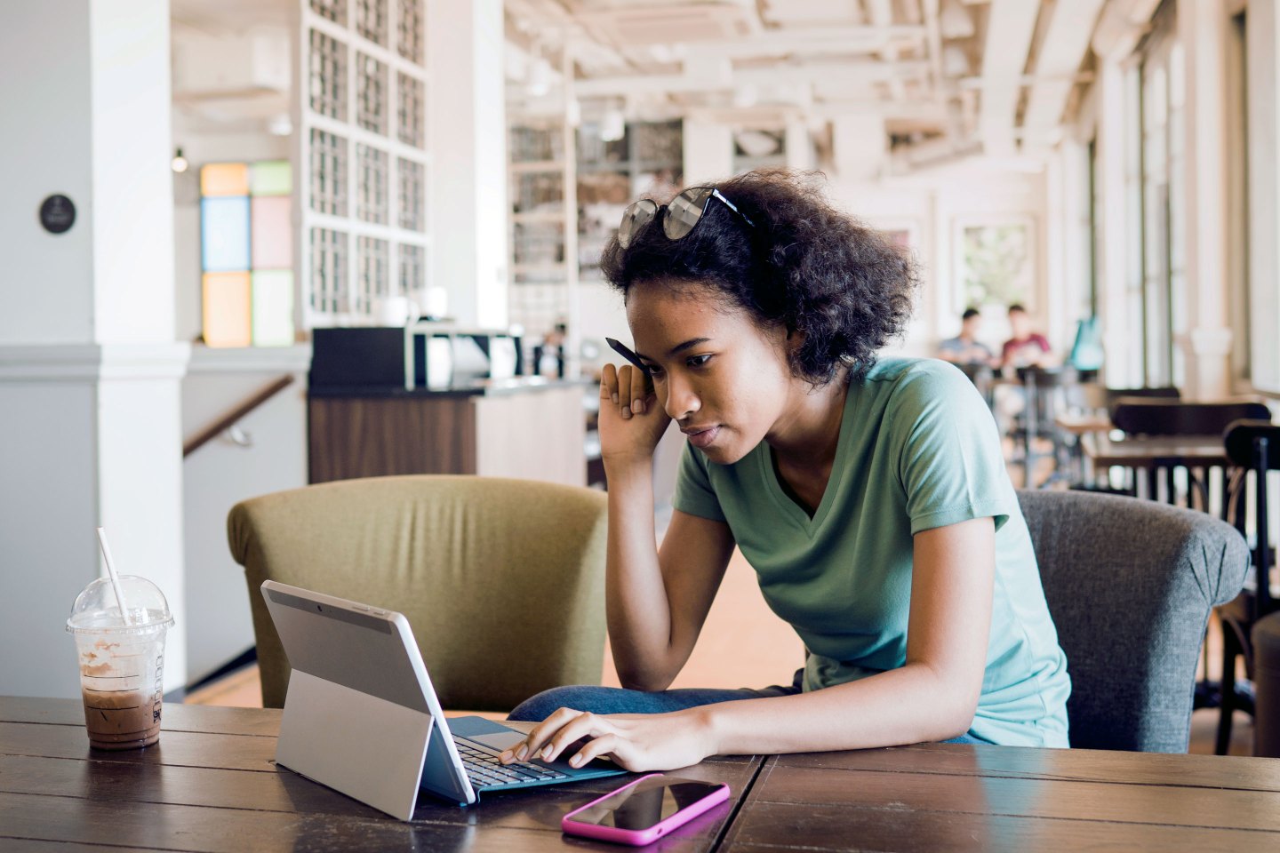 young woman working on laptop