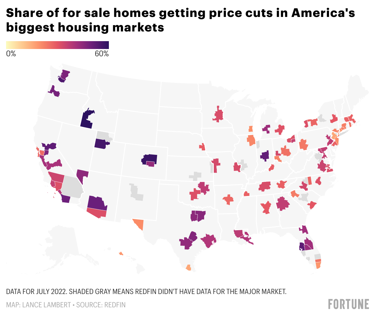 Chart showing U.S. housing markets experiencing price cuts
