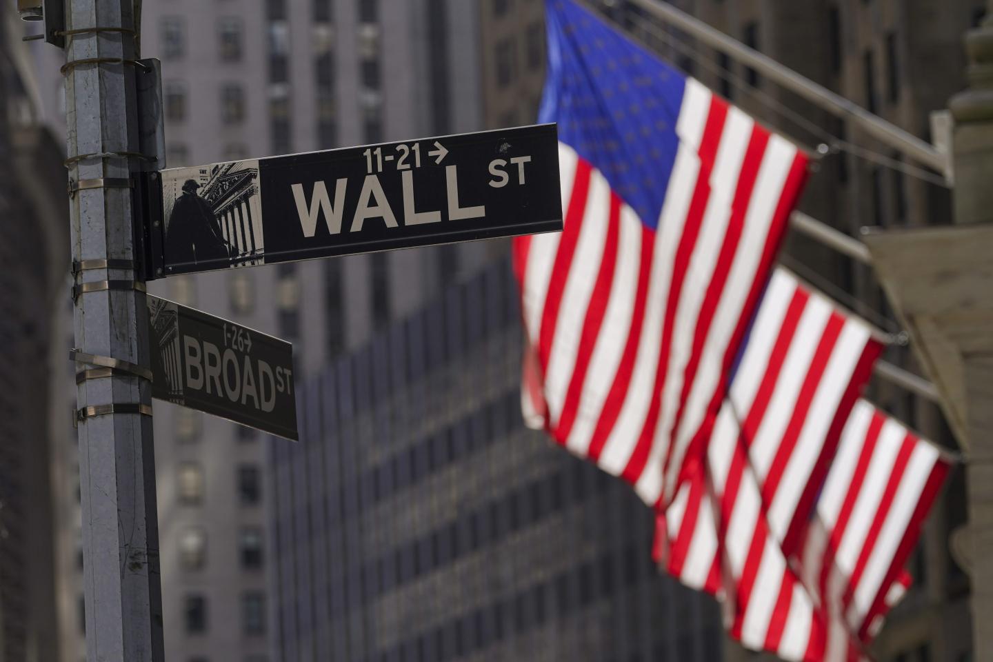 American flags fly outside the New York Stock Exchange,