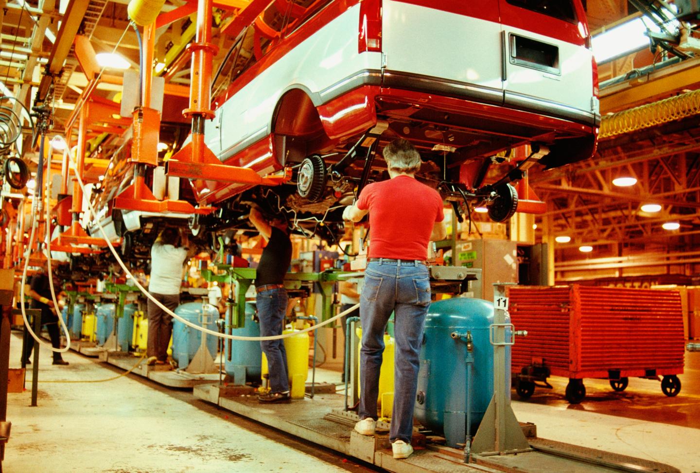 General Motors workers in plant