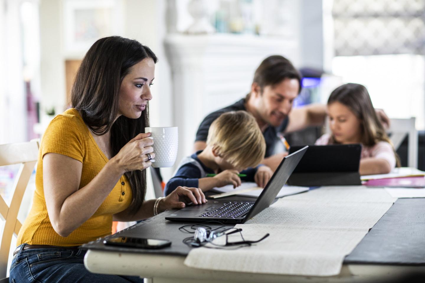 Parent working from home with children