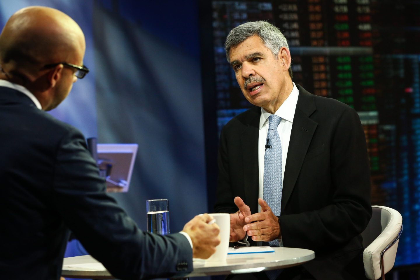 Mohamed El-Erian, former chief executive officer of Pacific Investment Management Co. (PIMCO), speaks during a Bloomberg Television interview in New York, U.S., on Wednesday, Sept. 7, 2016.