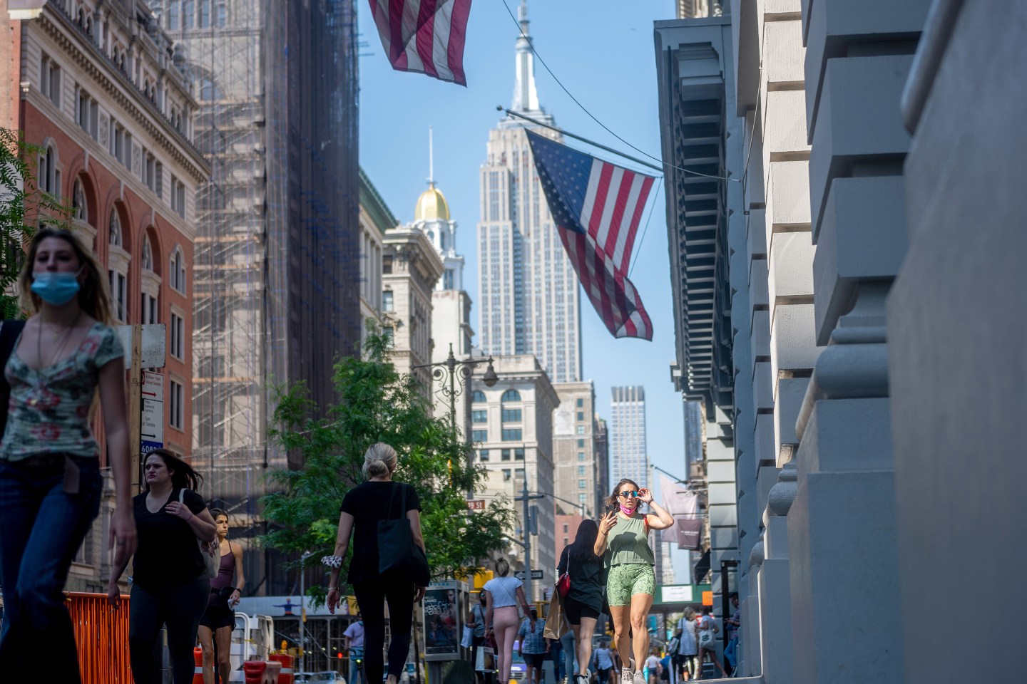 A girl walks in Manhattan, New York.