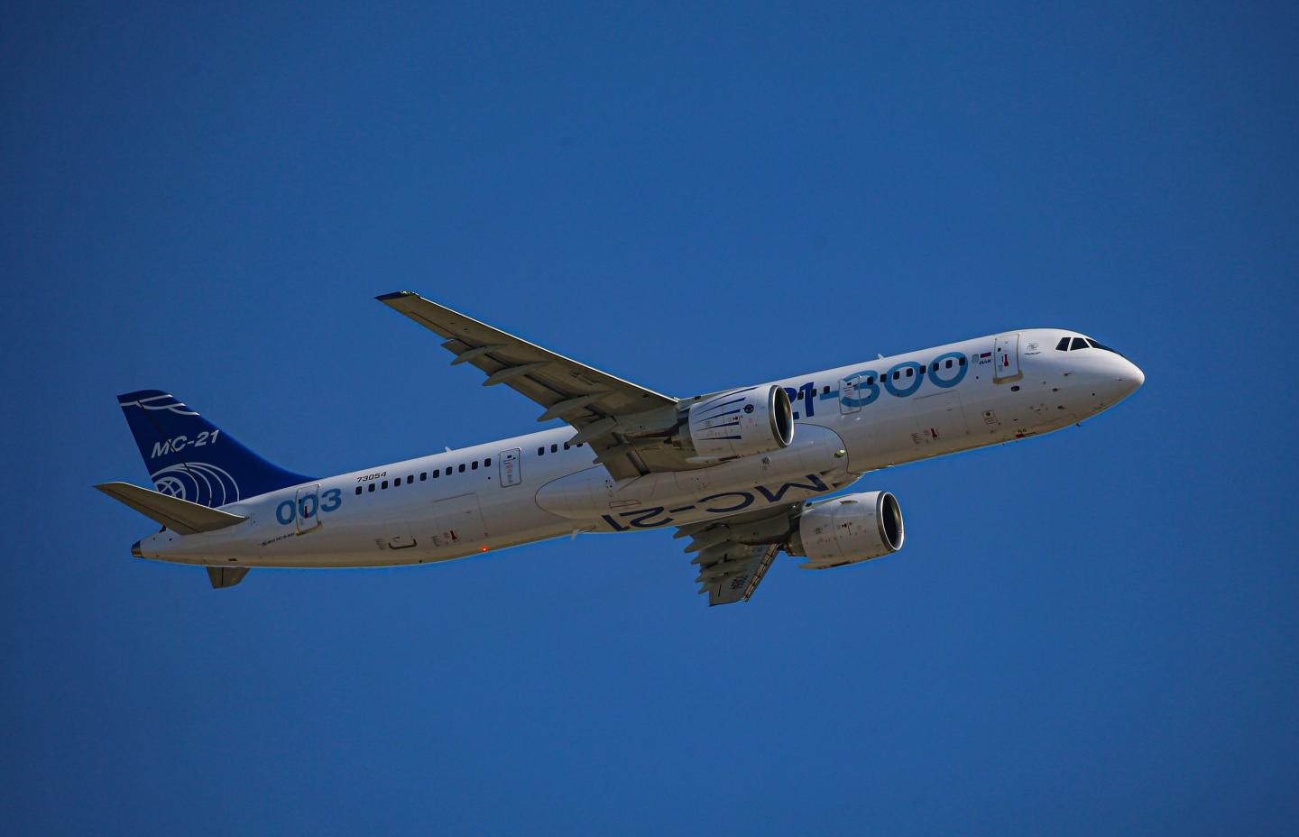 A Russian-made MC-21 plane in flight