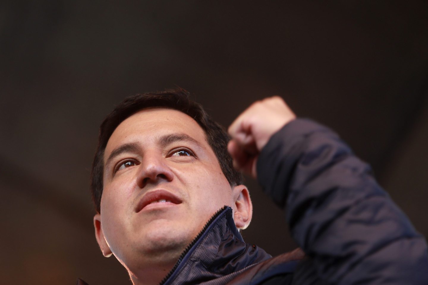 Andrés Arauz gestures during a rally