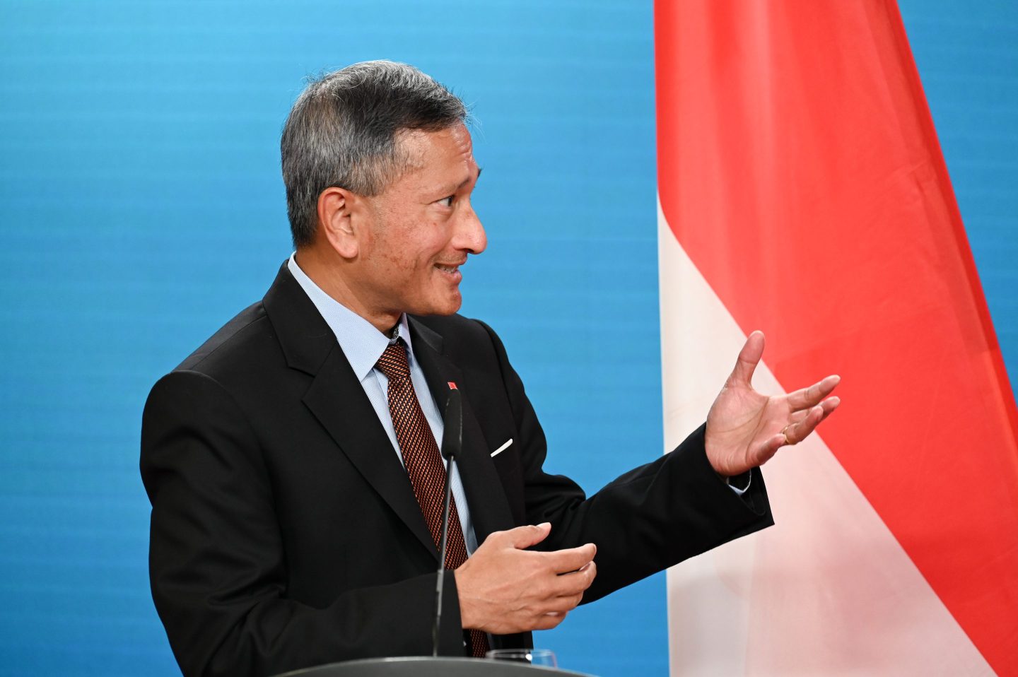Singapore's Foreign Minister Vivian Balakrishnan attends a press conference.