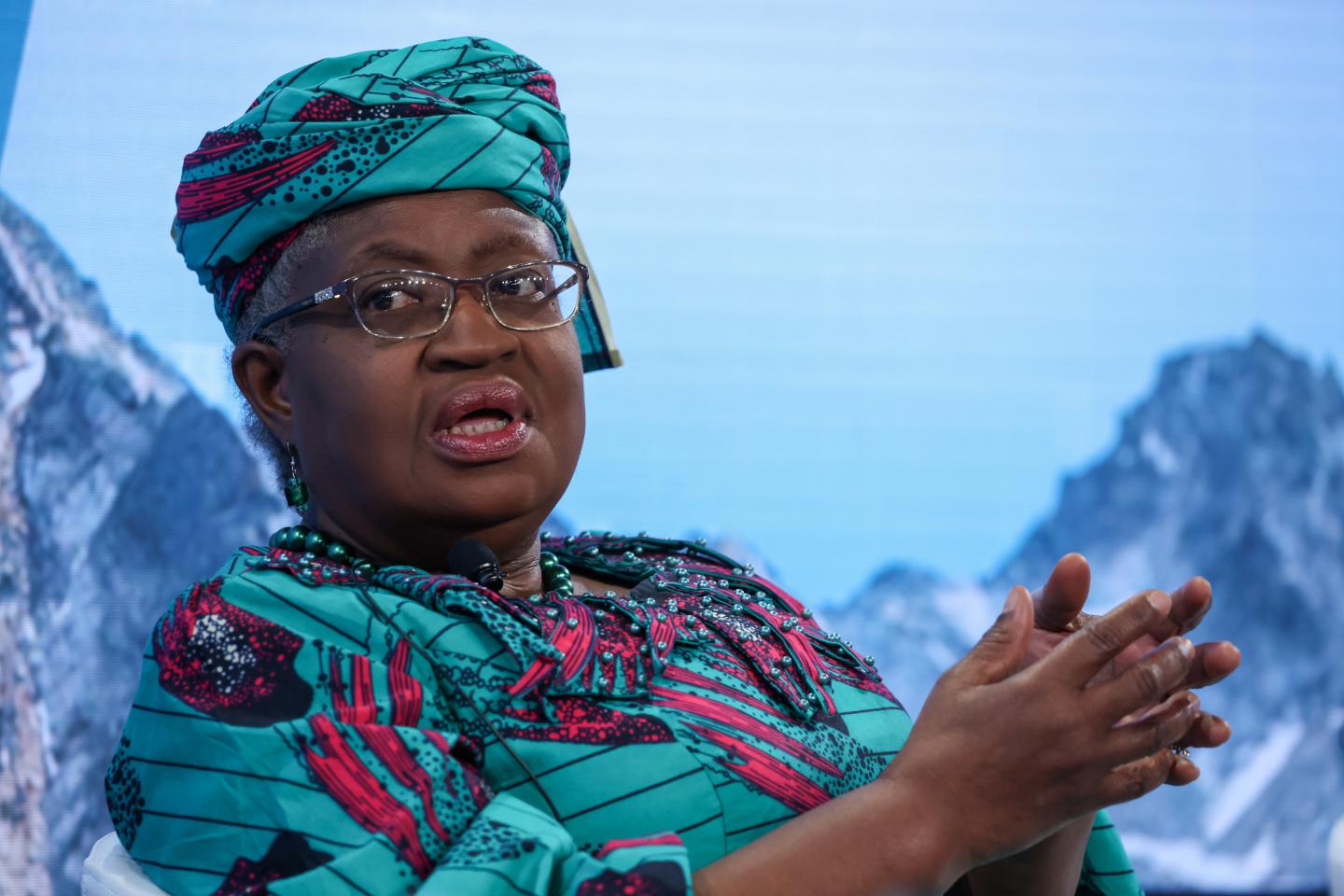 Shot of Ngozi Okonjo-Iweala, director general of the World Trade Organization, speaking at a panel