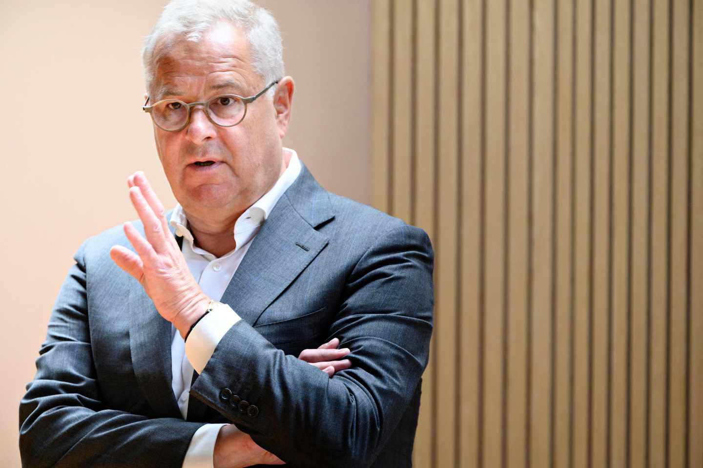 AP Moeller-Maersk CEO Soeren Skou announces record profits for the Danish shipping giant on Aug. 3 in Copenhagen.