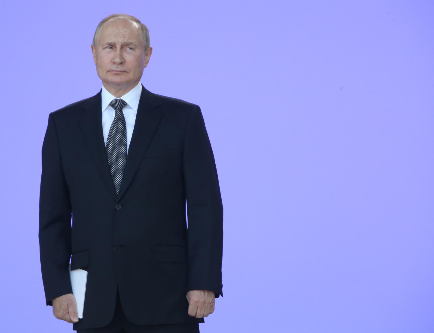 Russian President Vladimir Putin seen during the opening ceremony of the International Military Technical Forum 'Army 2022', on August,15, 2022
