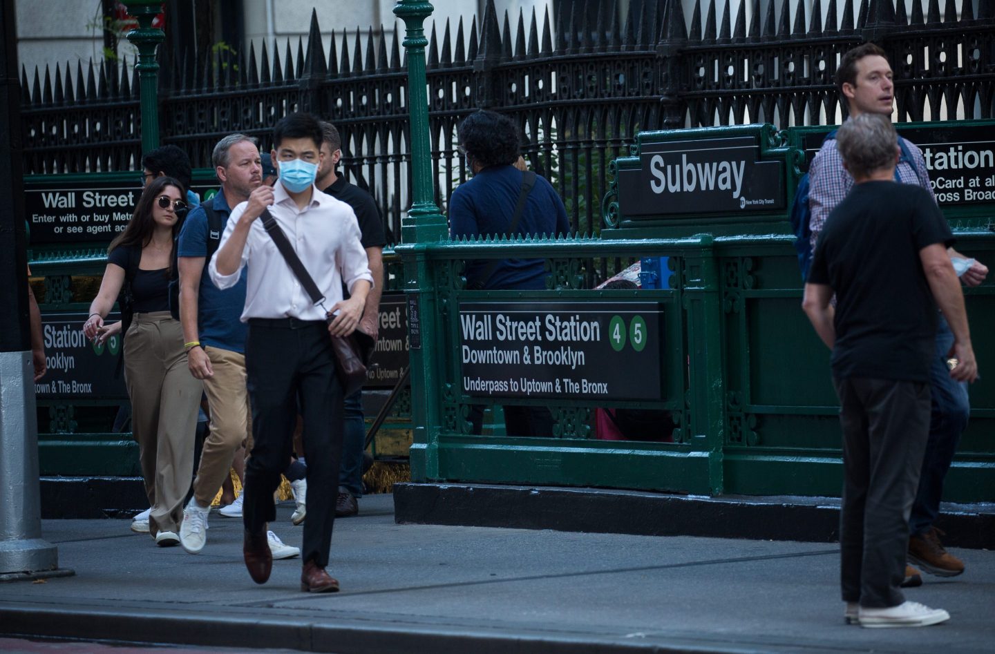 New York walk out of Wall Street Station