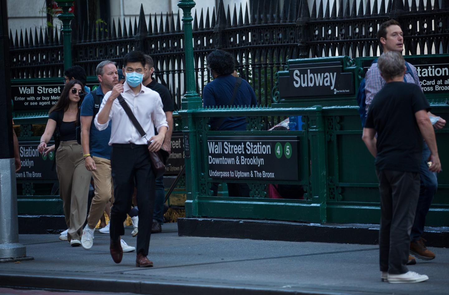 New York walk out of Wall Street Station