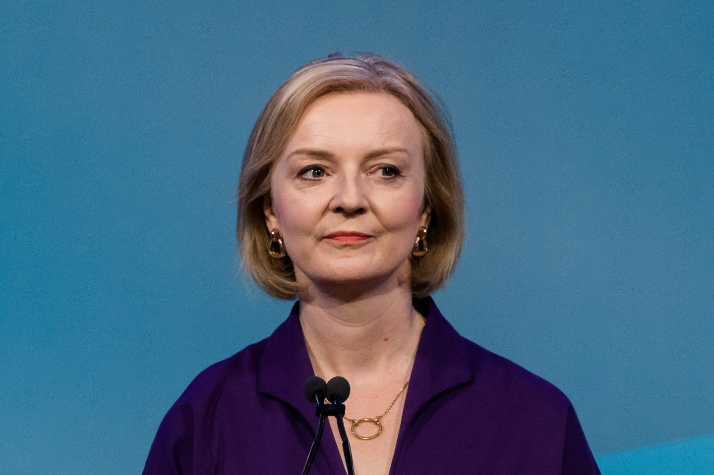 Liz Truss delivers an acceptance speech at the Queen Elizabeth II Conference Centre in Westminster after being announced the winner of the Conservative Party leadership contest.