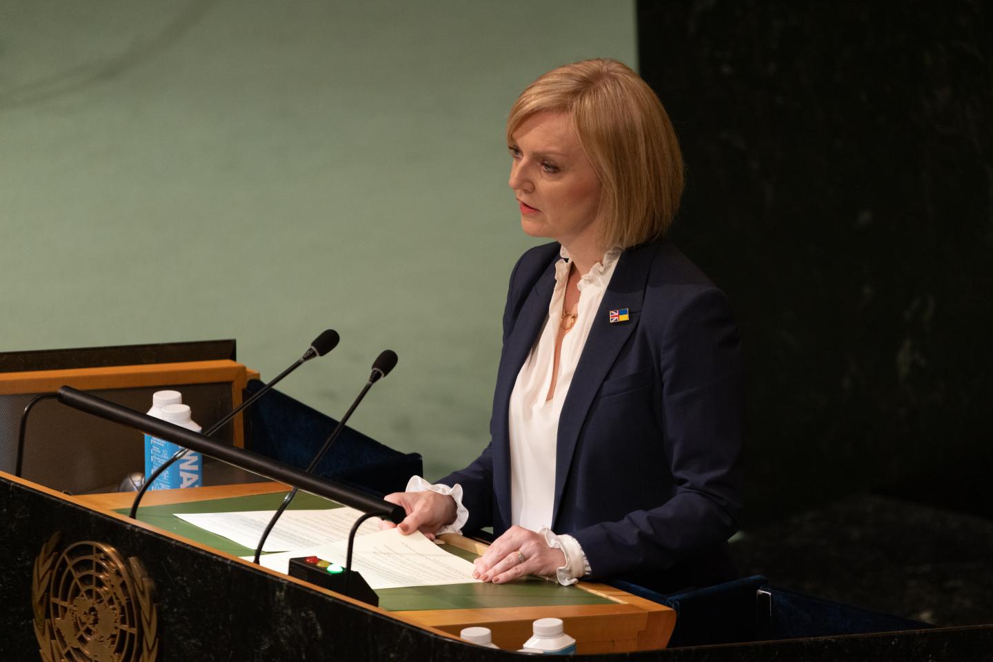 Liz Truss, UK prime minister, speaks during the United Nations General Assembly