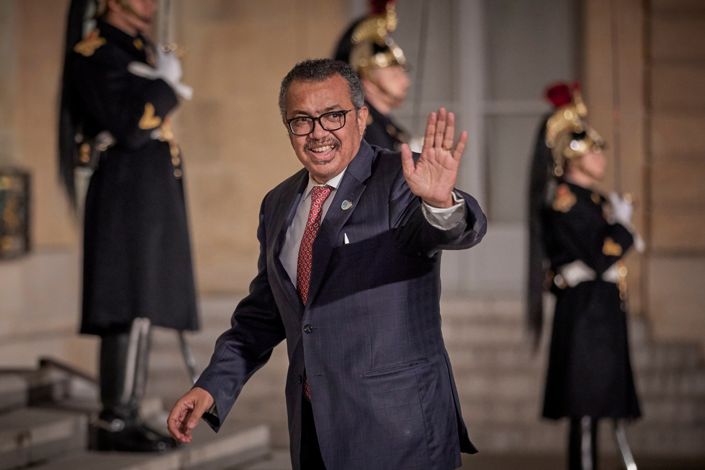 World Health Organization Director General Tedros Adhanom Ghebreyesus arrives at the Élysée Palace for the inaugural dinner of the Paris Peach Forum as World Leaders and dignitaries arrive in Paris for the first day on Nov. 11, 2021, in Paris, France.