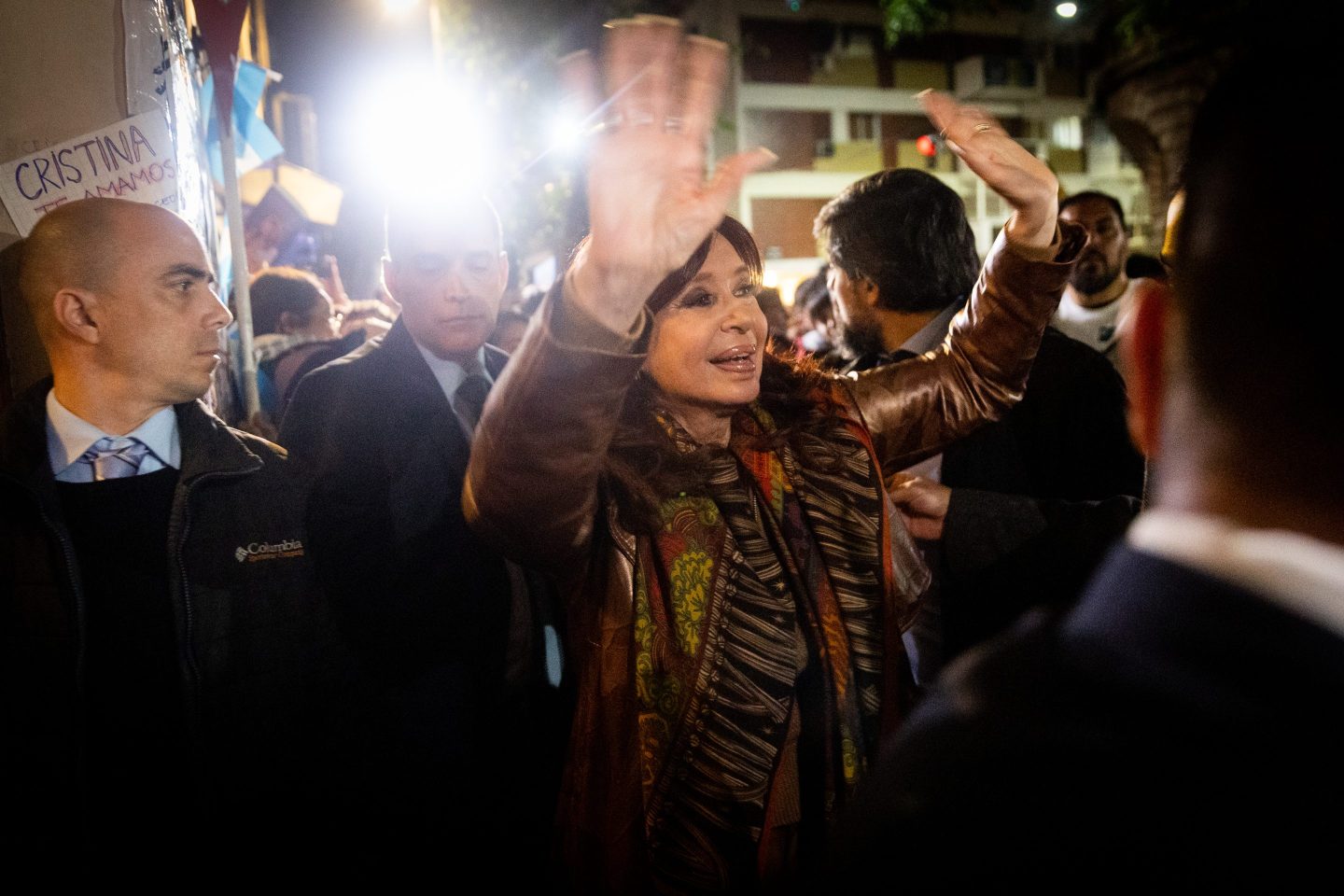Vice President of Argentina Cristina Fernandez waves to supporters