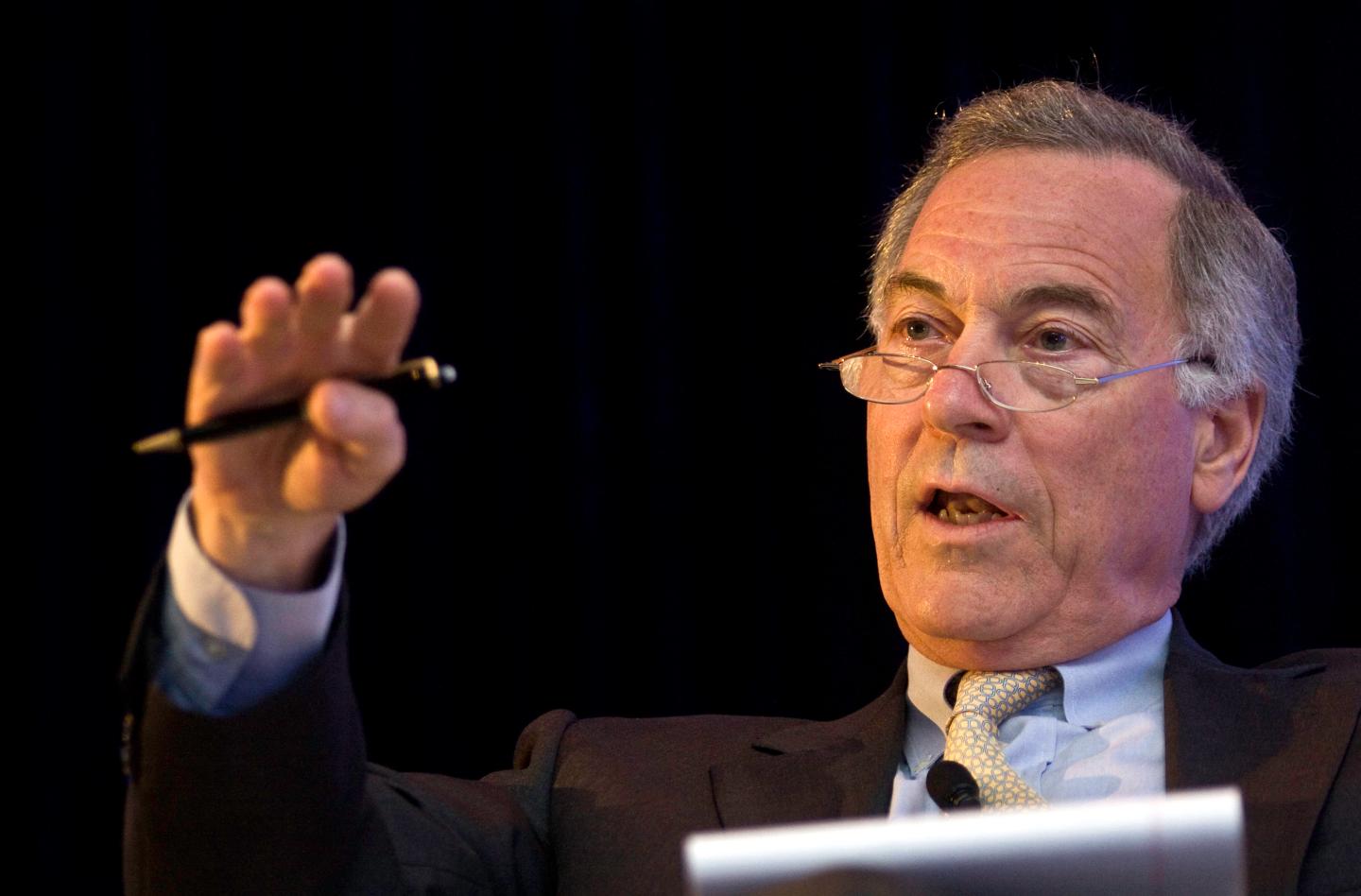 Steve Hanke speaks at a conference in Hong Kong