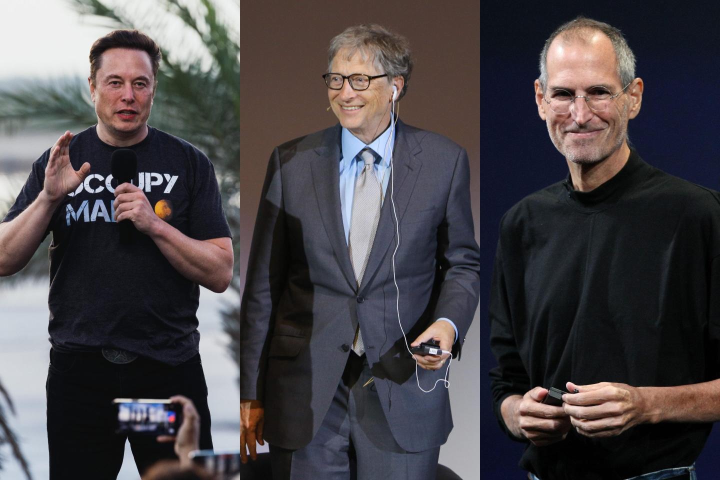 Elon Musk, Bill Gates and the late Steve Jobs speaking at different events