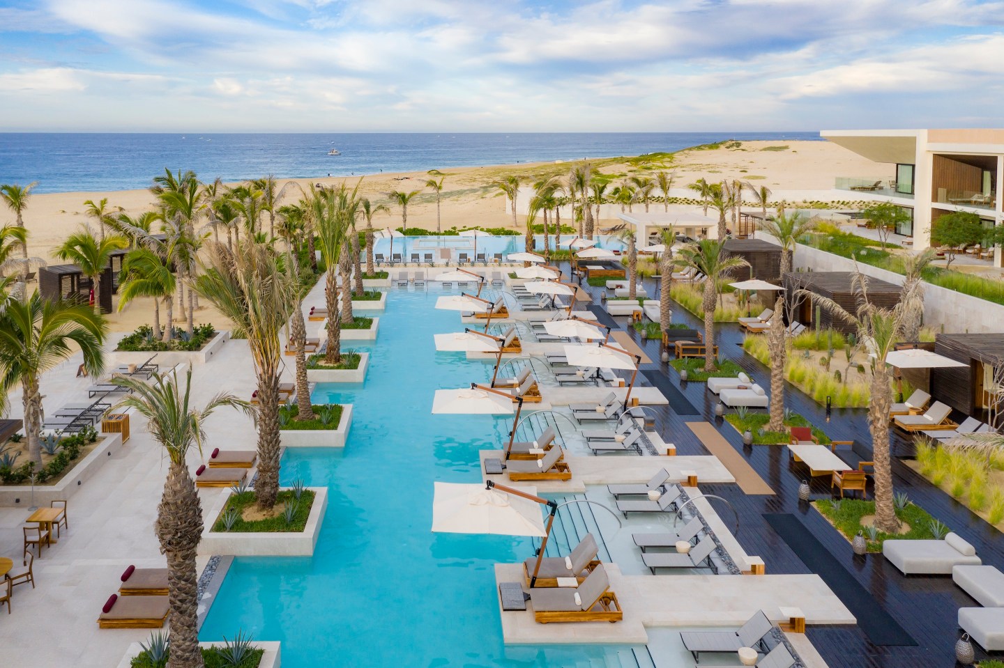 An aerial view of the Cortez Pool at Nobu Los Cabos.