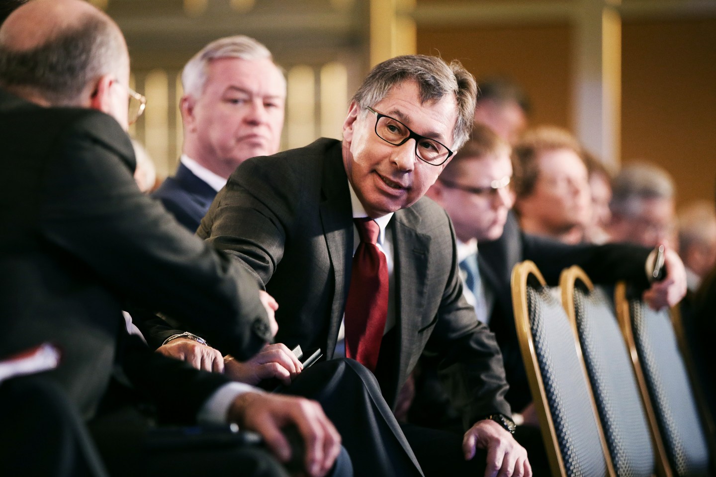 Petr Aven, billionaire and chairman of ABH Holdings SA, speaks to fellow attendees at the Russian Union of Industrialists and Entrepreneurs (RSPP) during Russia Business week in Moscow.