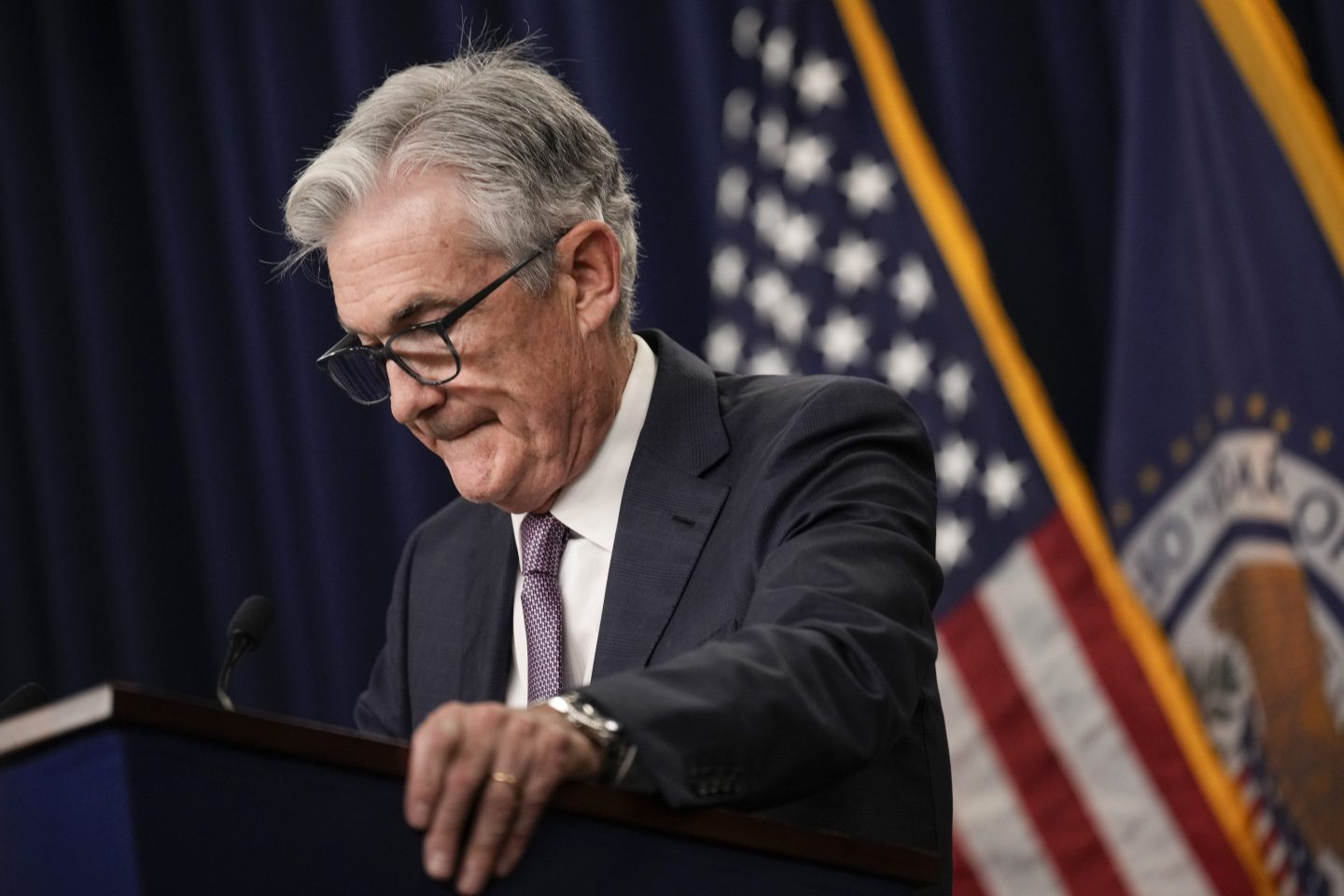 U.S. Federal Reserve Board Chairman Jerome Powell pauses while speaking during a news conference following a meeting of the Federal Open Market Committee (FOMC) at the headquarters of the Federal Reserve on September 21, 2022 in Washington, DC.