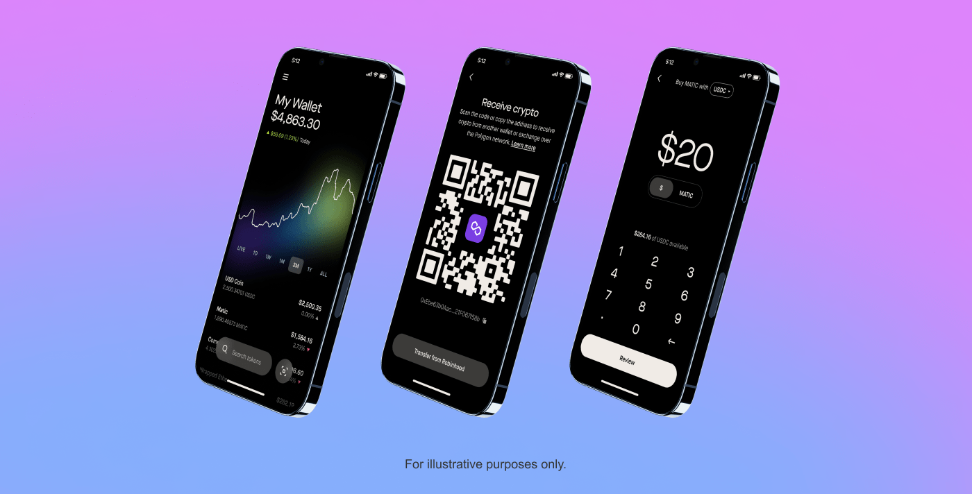 Robinhood's wallet screens.