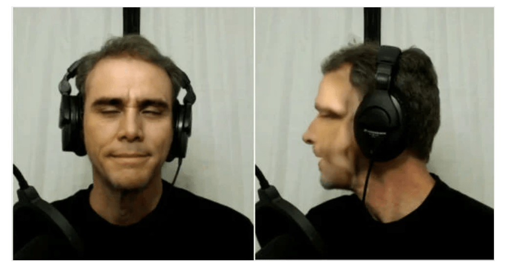 Picture showing distortion of a live deepfake of Jim Carey when the person on the live call is asked to turn their profile to the camera.