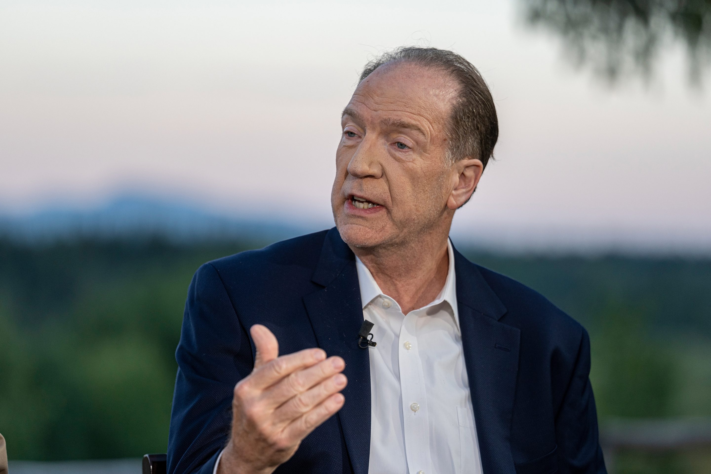 David Malpass, president of the World Bank, speaks during a Bloomberg Television interview at the Jackson Hole economic symposium in Moran, Wyoming, US, on Friday, Aug. 26, 2022.