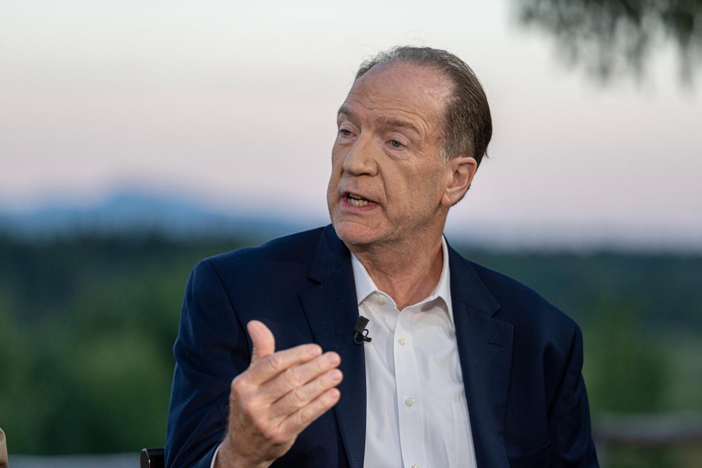 David Malpass, president of the World Bank, speaks during a Bloomberg Television interview at the Jackson Hole economic symposium in Moran, Wyoming, US, on Friday, Aug. 26, 2022.