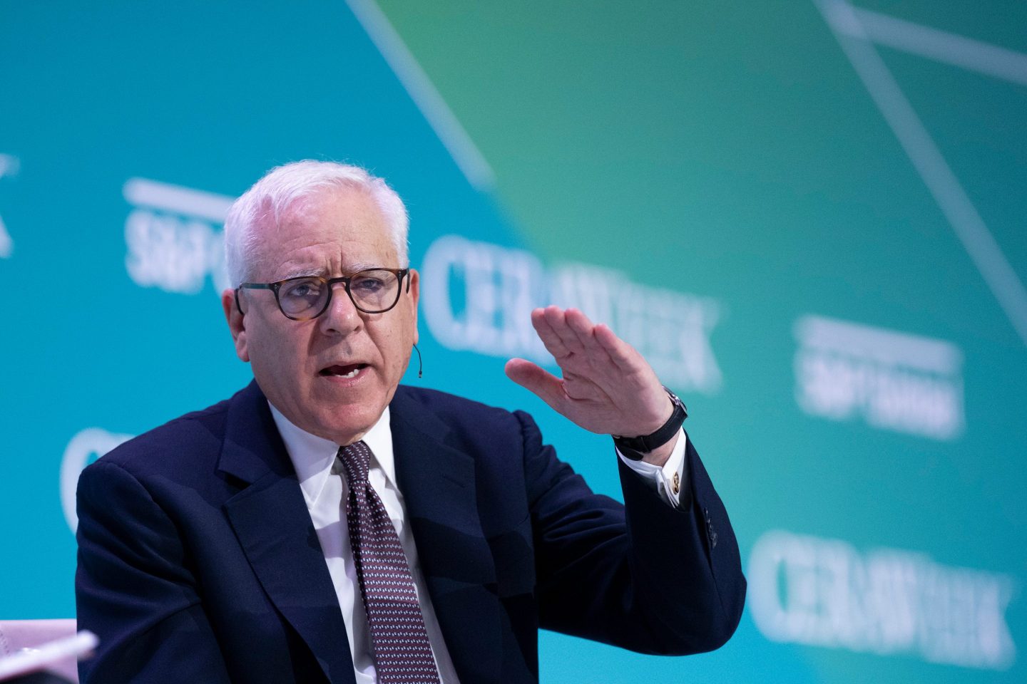 David Rubenstein, co-founder and co-chairman of The Carlyle Group, speaks during the 2022 CERAWeek by S&P Global conference in Houston, Texas, U.S., on Thursday, March 10, 2022.