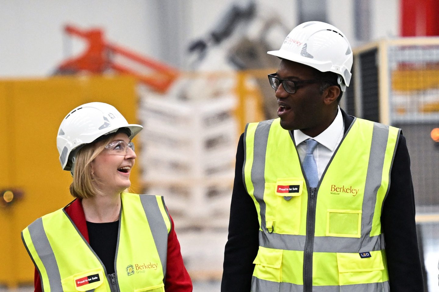 UK Prime Minister Liz Truss and Chancellor of the Exchequer Kwasi Kwarteng visit Berkeley Modular, on September 23, 2022 in Northfleet, England.