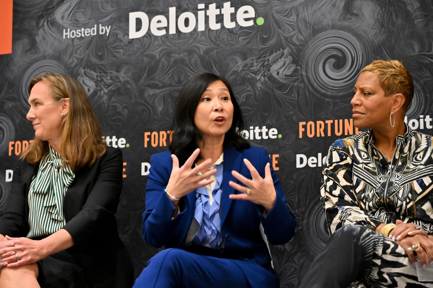 Photo of Janet Foutty, Angela Hwang, and Lisa Osborne Ross
