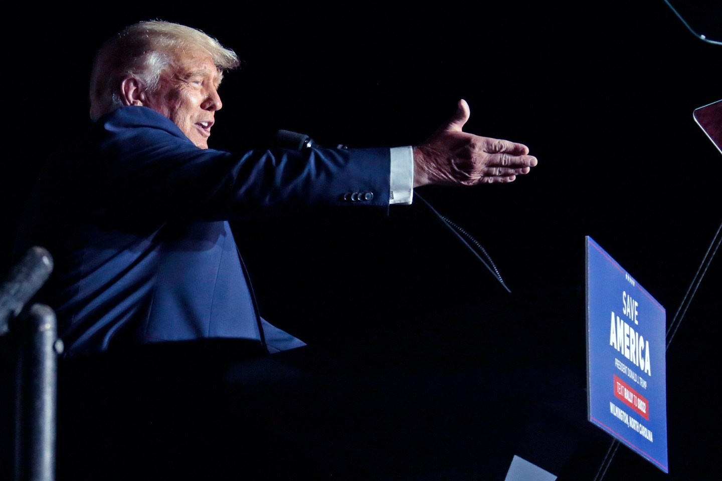 Former President Donald Trump speaks at a rally, Sept. 23, 2022, in Wilmington, N.C.