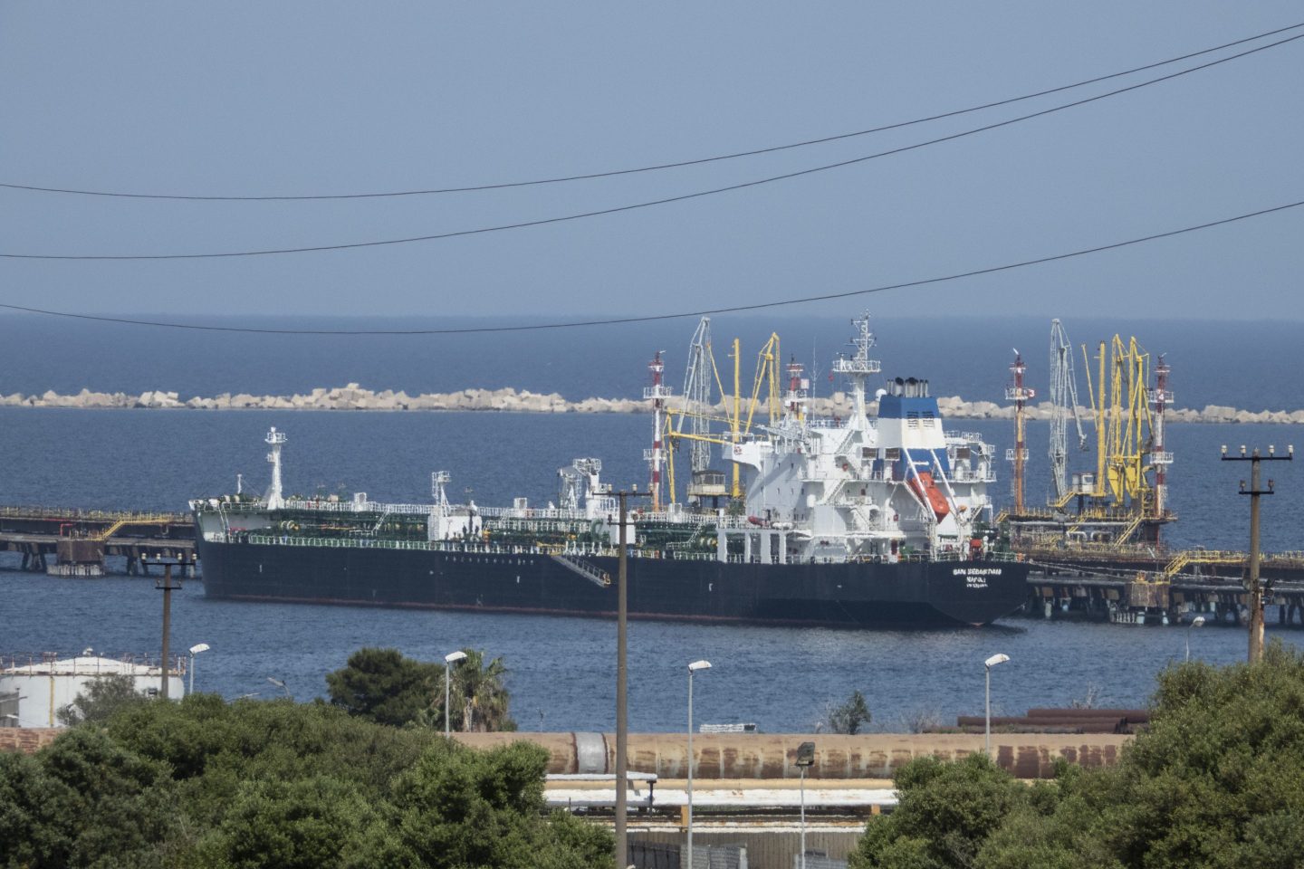 An oil tanker at a refinery in Sicily controlled by Russia's Lukoil.