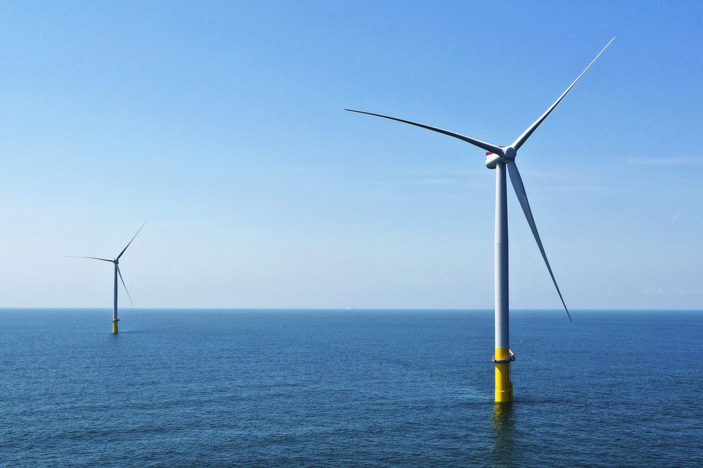 Offshore wind turbines off the coast of Virginia Beach, Va., in June 2020.
