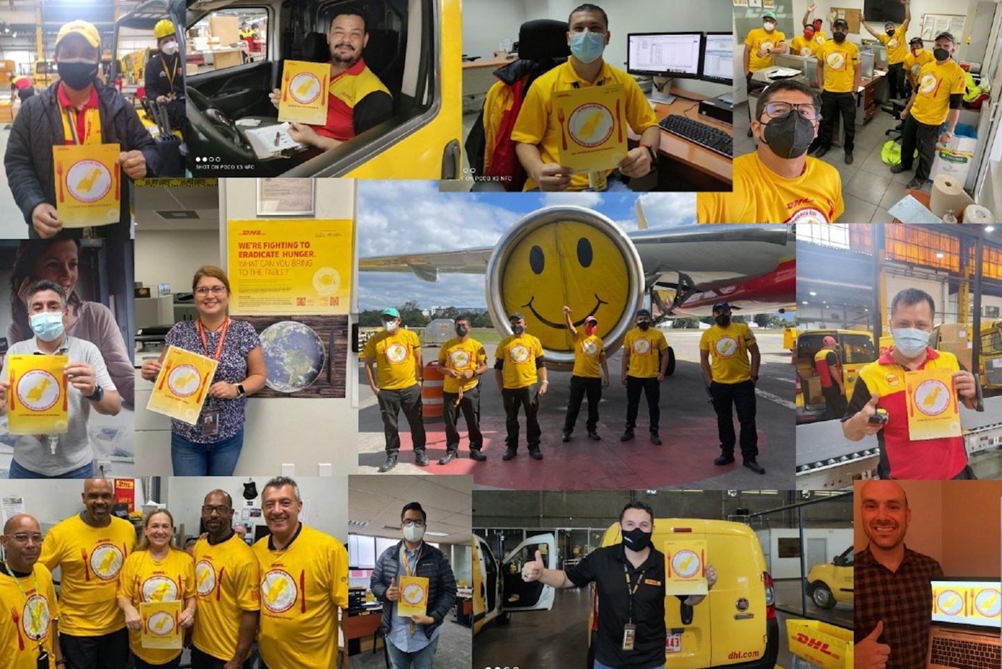 A collage of photos of DHL Express employees
