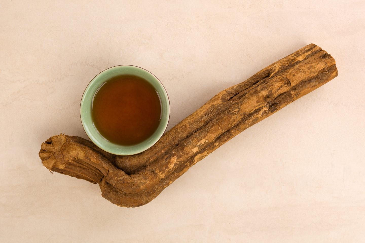ayahuasca brew and banisteriopsis caapi wood