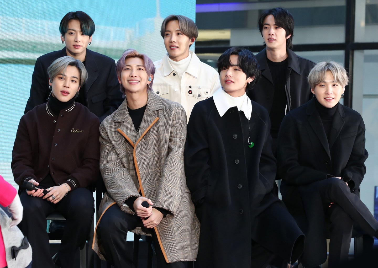 Jimin, Jungkook, RM, J-Hope, V, Jin, and SUGA of the K-pop boy band BTS visit the "Today" Show at Rockefeller Plaza on February 21, 2020 in New York City.