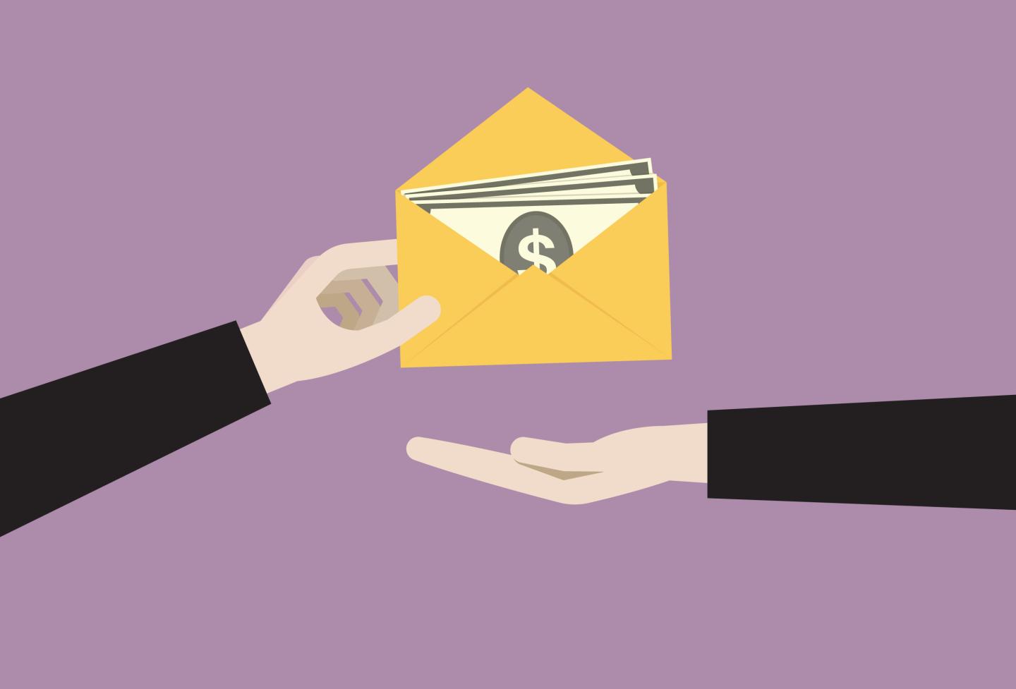 An illustration of someone handing over money in an envelope