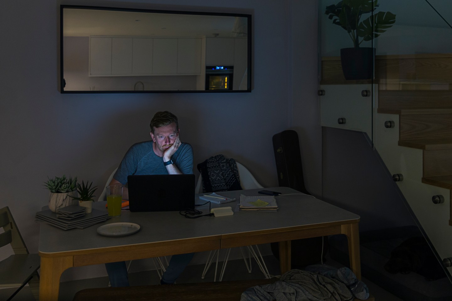 Man working from home late at night