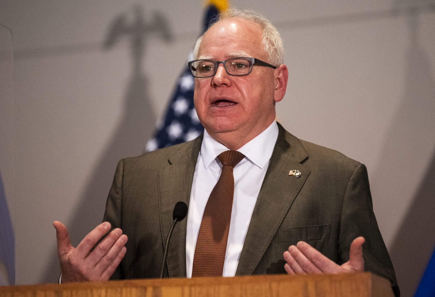 Minnesota Governor Tim Walz speaks during a press conference about public safety as the Derek Chauvin murder trial goes to jury deliberations on April 19, 2021 in St. Paul, Minnesota. Closing statements were heard today in the trial of the former Minneapolis Police officer who is charged with multiple counts of murder in the death of George Floyd.
