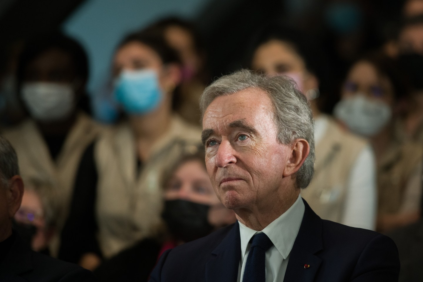 Bernard Arnault, billionaire and chairman of LVMH Moet Hennessy Louis Vuitton SE, at the inauguration of the Atelier Louis Vuitton Vendome in Vendome, France, on Feb. 22, 2022. 