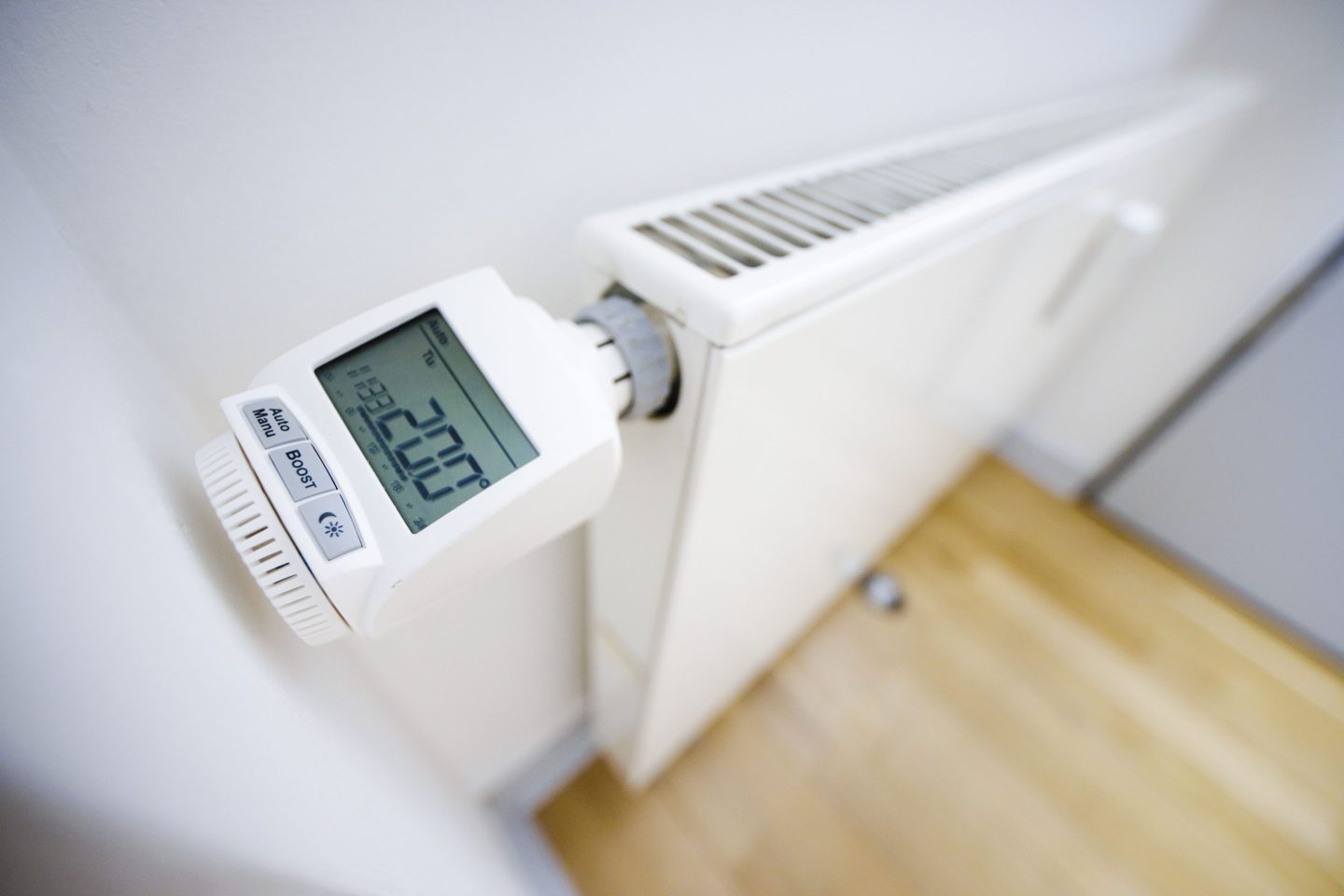 Programmable radiator controller on a radiator on April 12, 2022 in Berlin, Germany