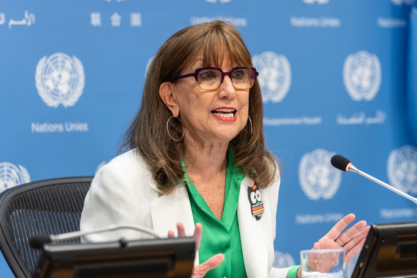 Shot of Rebeca Grynspan, director of UNCTAD, speaking at a UN event