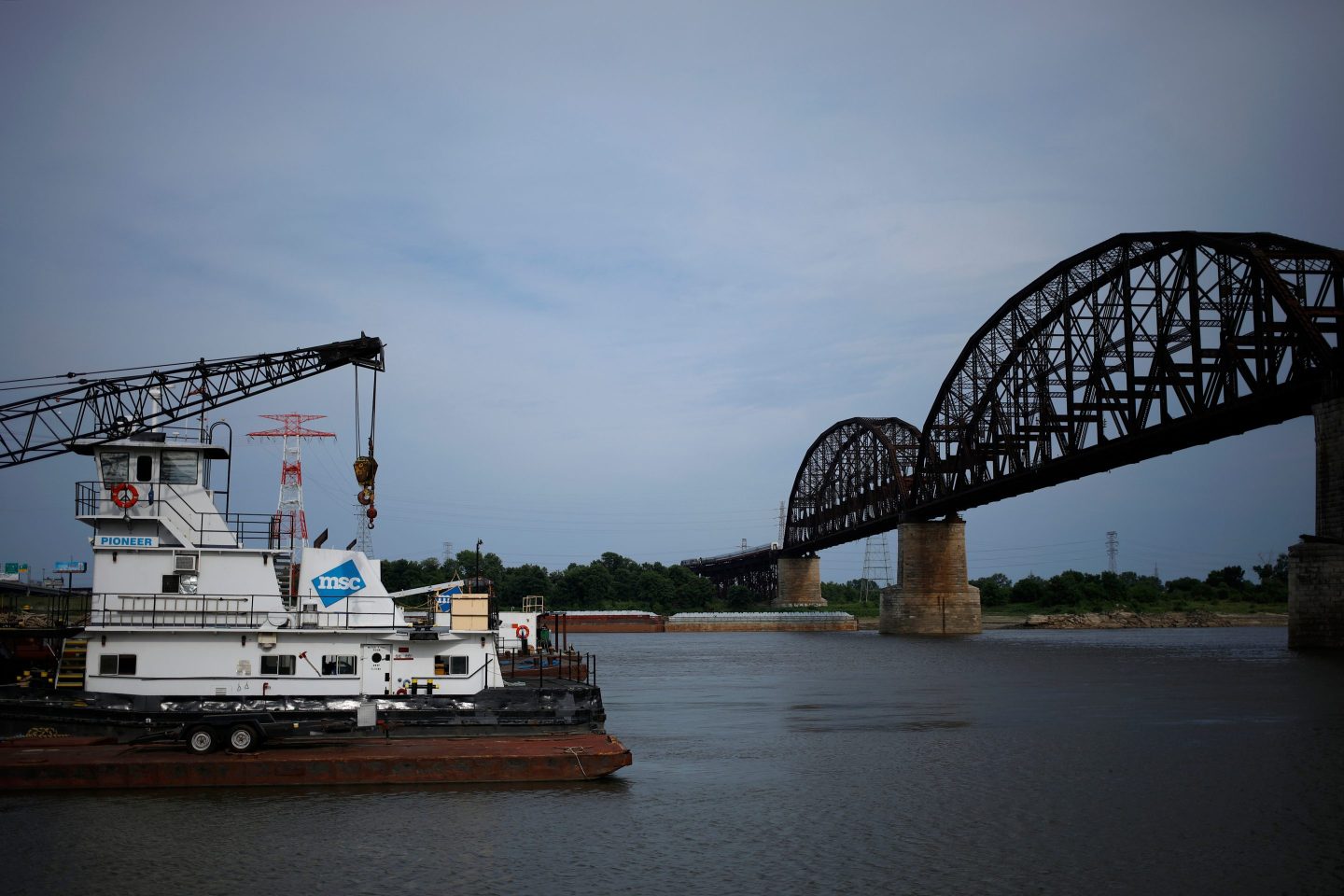 A barge on the Mississippi River in St. Louis, Missouri.