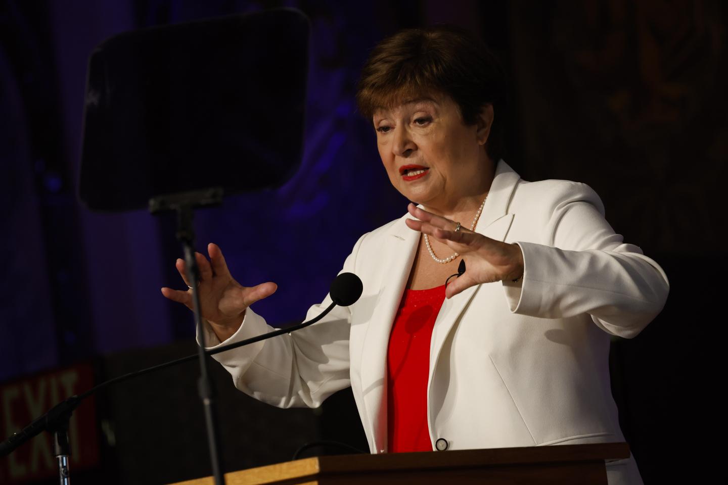 Kristalina Georgieva, managing director of the IMF, gives a speech.