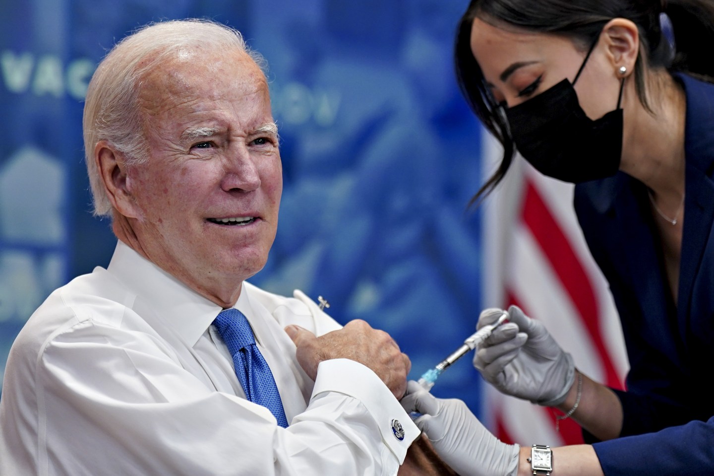 President Joe Biden receiving his COVID booster. 