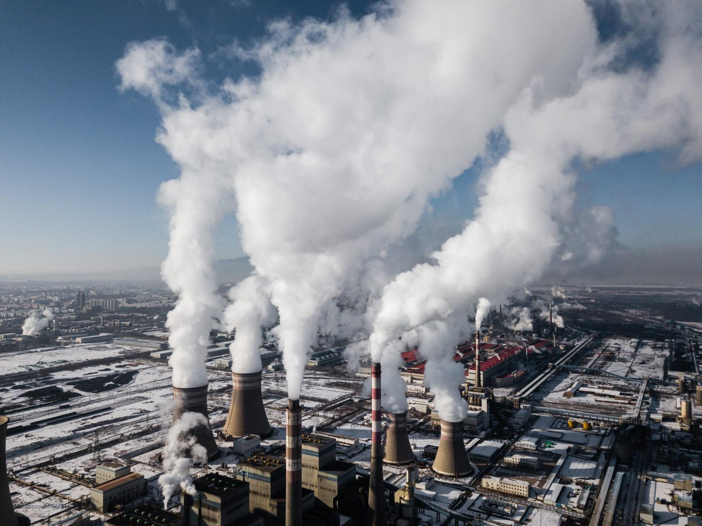 Aerial shot of a coal-fired power plant in China
